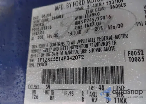 2004 Ford Ranger Edge/Tremor/Xlt z USA, uszkodzony, nr VIN 1FTZR45E14PB42072